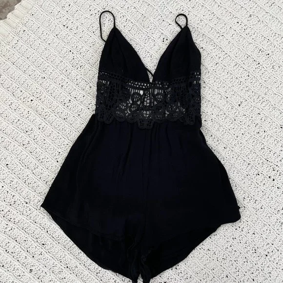 Tobi Dresses Tobi Black With Lace Romper Small Poshmark